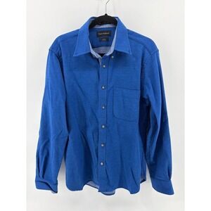 Paul Fredrick Shirt, Blue Button Down, LS Slim Fit, Cotton Classic Fit, Men L
